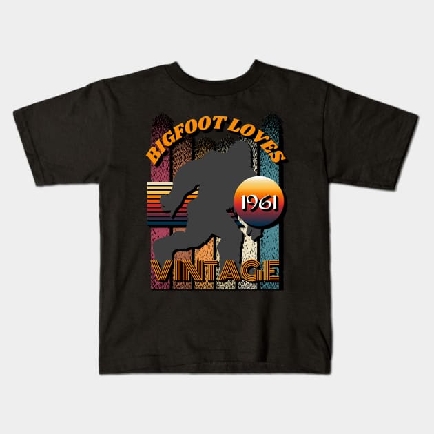 Bigfoot Loves Vintage 1961 Kids T-Shirt by Scovel Design Shop